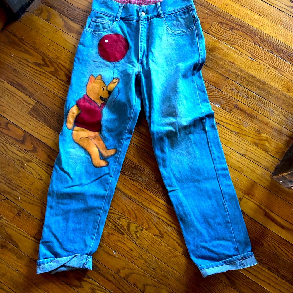 Vintage 1980s Bongo Jeans Hand Painted Winnie the Pooh - One of a Kind!